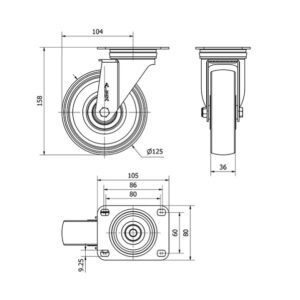 Rueda poliamix giratoria Alex diametro 125 mm. 2-0173 - Imagen 2