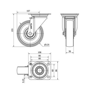 Rueda poliamix giratoria Alex diametro 125 mm. 2-0180 - Imagen 2