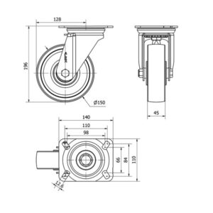 Rueda poliamix giratoria Alex diametro 150 mm. 2-0185 - Imagen 2