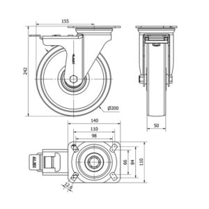 Rueda poliamix fija Alex diametro 200 mm. 2-0206 - Imagen 2