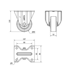 Rueda poliuretano fija Alex diametro 80 mm. 2-0329 - Imagen 2