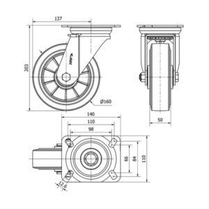 Rueda goma giratoria Alex diametro 160 mm. 2-0396 - Imagen 2