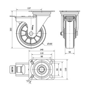 Rueda goma giratoria con freno Alex diametro 160 mm. 2-0398 - Imagen 2