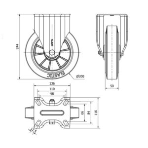 Rueda goma fija Alex diametro 200 mm. 2-0401 - Imagen 2