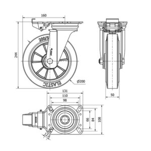 Rueda goma giratoria con bloqueo direccional Alex diametro 200 mm. 2-0403 - Imagen 2