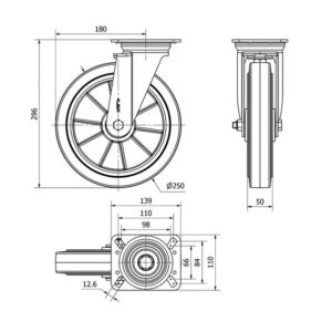 Rueda goma giratoria Alex diametro 250 mm. 2-0404 - Imagen 2