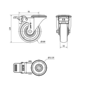 Rueda poliuretano giratoria con freno Alex diametro 100 mm. 2-0534 - Imagen 2