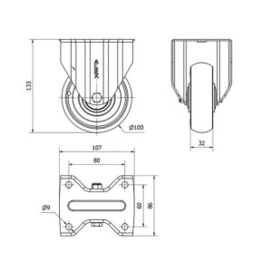 Rueda poliuretano fija Alex diametro 100 mm. 2-0541 - Imagen 2