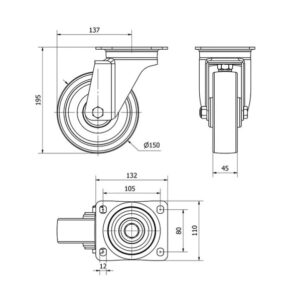 Rueda nylon giratoria Alex diametro 150 mm. 2-0606 - Imagen 2