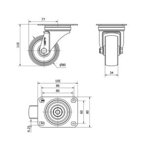 Rueda nylon giratoria Alex diametro 80 mm. 2-1316 - Imagen 2