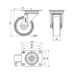 Rueda poliamix giratoria Alex diametro 100 mm. 2-3627 - Imagen 2