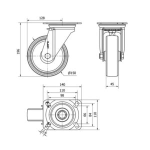 Rueda poliamix giratoria Alex diametro 150 mm. 2-3628 - Imagen 2