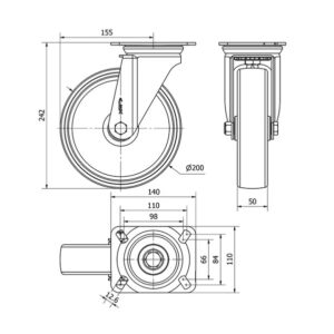 Rueda poliamix giratoria Alex diametro 200 mm. 2-3629 - Imagen 2