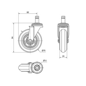 Rueda poliuretano giratoria Alex diametro 75 mm. 3-0909 - Imagen 2