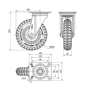 Rueda neumatica giratoria Alex diametro 200 mm. 4-0037 - Imagen 2